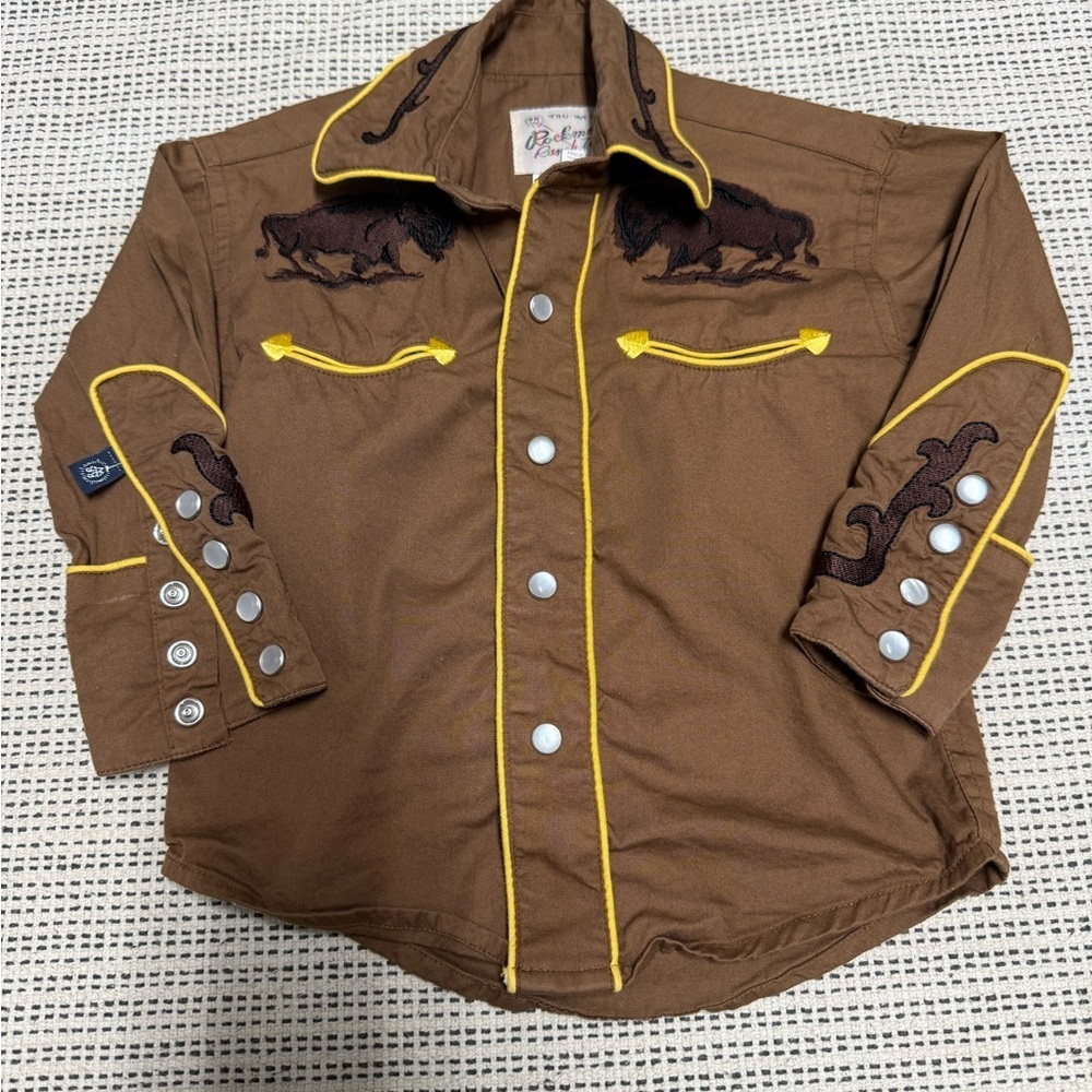 Rockmount Ranch Wear Kid's Embroidered Bison Western Shirt in Cocoa Brown XS